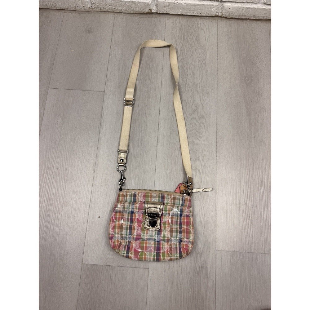 Coach Poppy Madras Plaid Sequin Crossbody Bag Multicolor Y2K Metallic